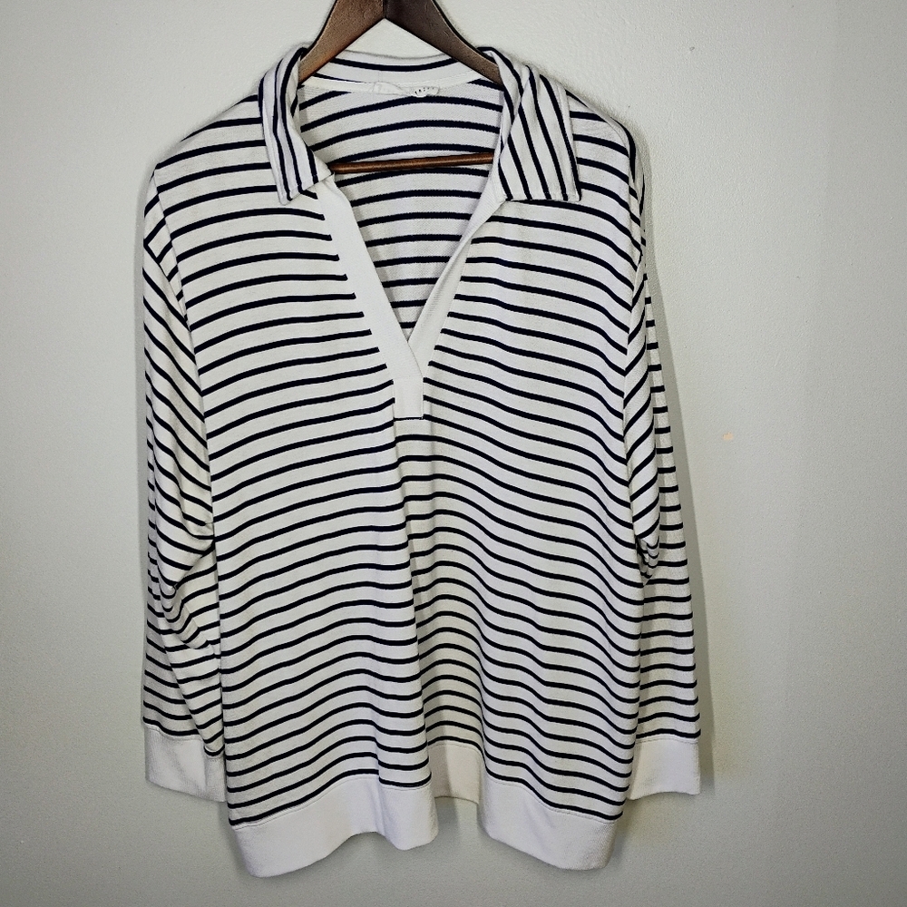 Jane & Delancey Stripes Long Sleeve Top Womens Plus 2X Collar Nautical Preppy